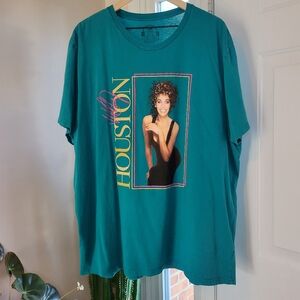 Lee Whitney Houston Printed Teal 100% Cotton Graphic Tshirt, Size 3XL